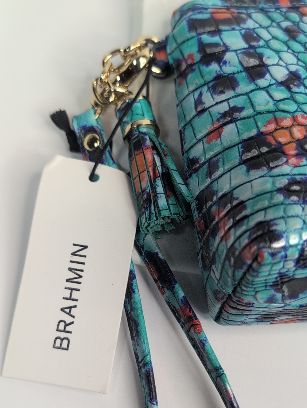 Brahmin Turquoise Multi Croc-Embossed Wristlet with Removable Strap NWT - Picture 10 of 13